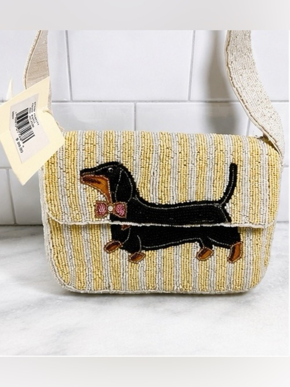 New Release Sol & Mer Striped Dachshund Bow Beaded Shoulder Bag Viral TikTok